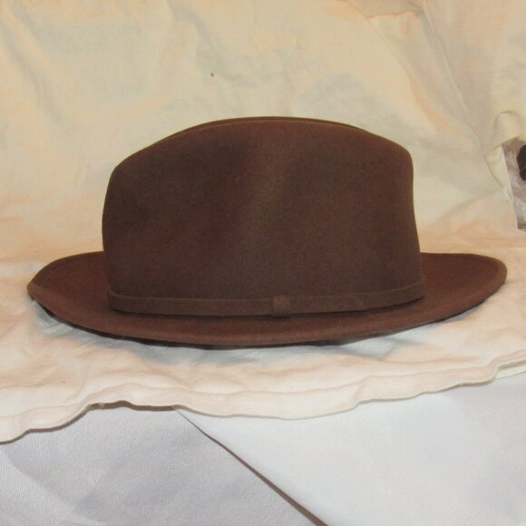 Vintage Schumann Sullivan of New Haven CT Crusher Brown Fedora 100% Wool Medium - Picture 4 of 8
